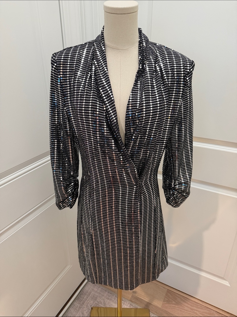 Lulu's Black Sequin Striped Blazer Dress